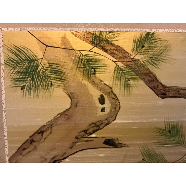 Brown Vintage Japanese Hand‑Painted Landscape Byōbu Screen, Signed For Sale - Image 8 of 12