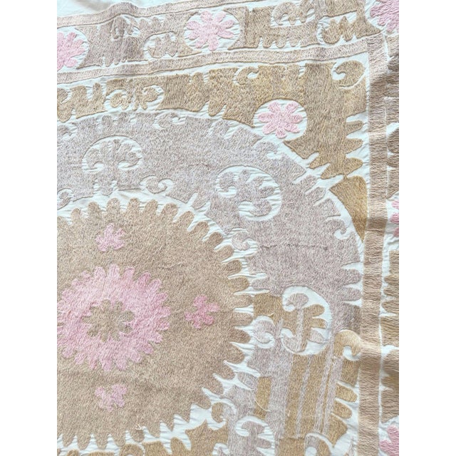 Handmade Suzani Tablecloth From Uzbekistan, 4'3'' X 5'3'' For Sale In New York - Image 6 of 9