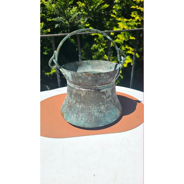 Pre-war brass pot/cauldron, Dimensions: height with handle 27.5 cm, height without handle 16.5 cm, bottom diameter 22.5...