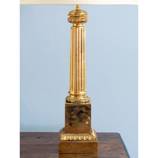 Tall Mid-Century French Brass Column Lamp For Sale - Image 4 of 11