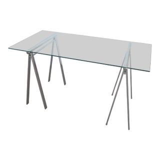 Mid 20th Century Chrome and Glass Sawhorse Desk For Sale