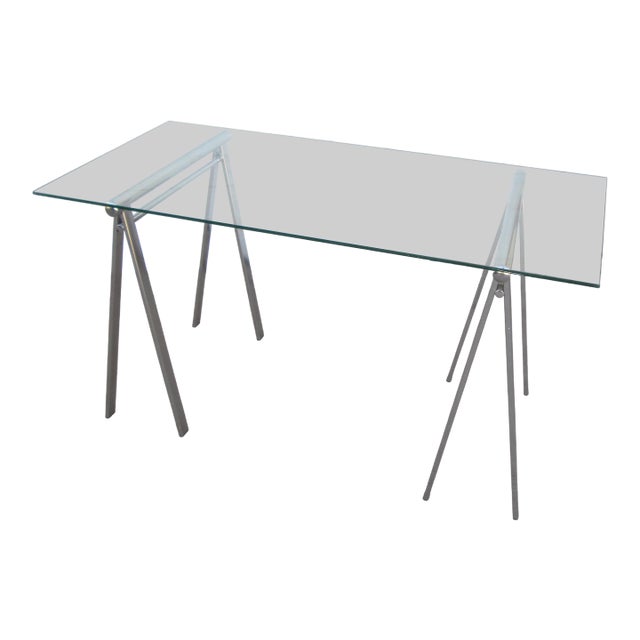 Mid 20th Century Chrome and Glass Sawhorse Desk For Sale