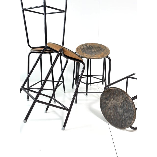 Wood Vintage Industrial Bar Stool by Schmitz For Sale - Image 7 of 16