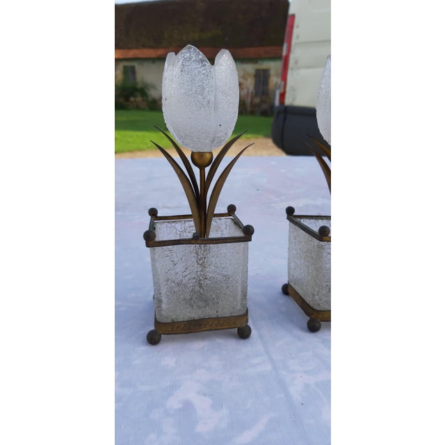 Decorative Elements in Frosted Glass and Brass, 1900, Set of 2 For Sale - Image 10 of 17