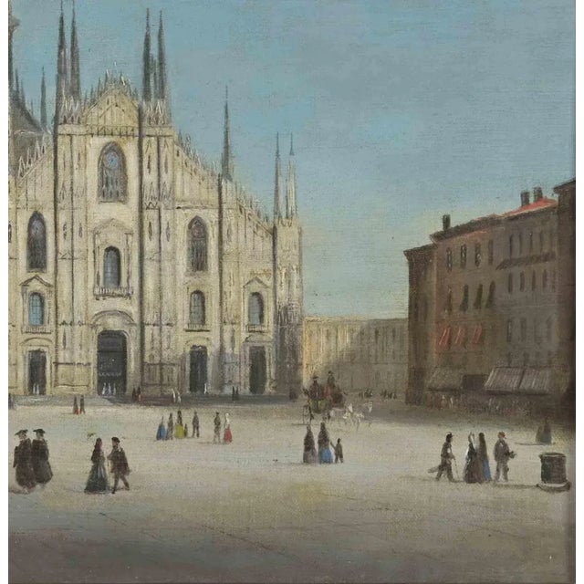 Duomo of Milan with peasants is a modern artwork realized by an Italian Artist in 18th century. Mixed colored oil on...