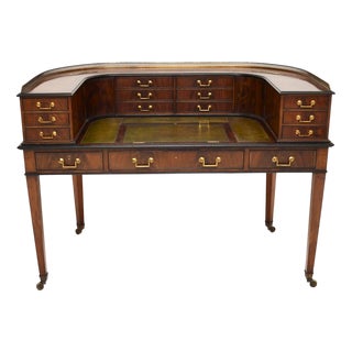 Carlton House Desk in Inlaid Mahogany with Leather Top, 1890s For Sale