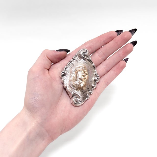 Etruscan Revival Vintage Silver & Gold Mixed Metals Shiebler Style Etruscan Revival Brooch For Sale - Image 3 of 11