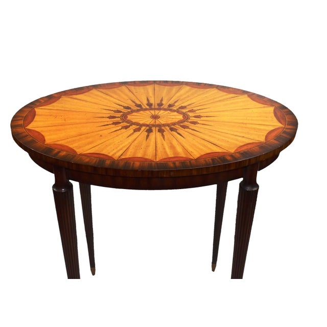 Aubergine Finished Mahogany Oval Occasional Table, Mixed Wood Veneer Marquetry Top 30" X 20" X 30"