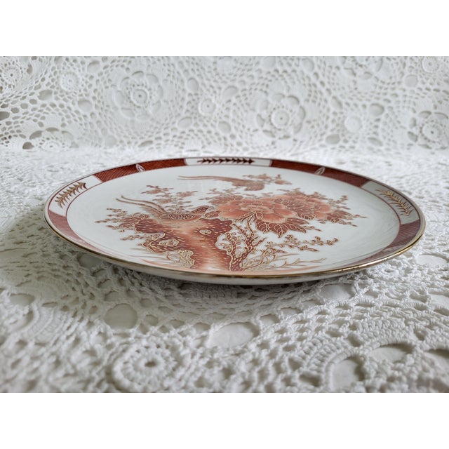 1960s 1960s Brick Red Floral With Bird Chinoiserie Platter, Made in Hong Kong For Sale - Image 5 of 6