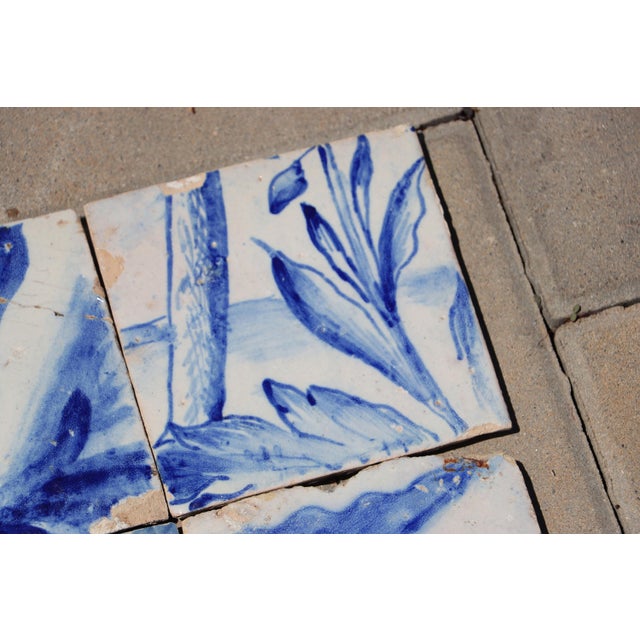 18th Century Antique Portuguese Scenic Tiles Set of 6 With Leafy Botanical Motifs For Sale - Image 4 of 9
