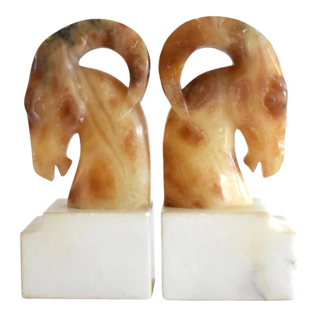 1930s Pair of Marble Ibex Bookends For Sale