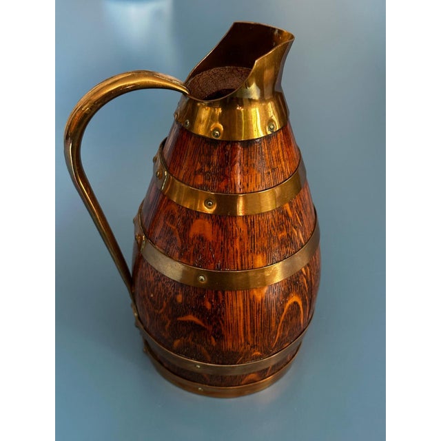Oak and Brass Pitcher by Gérard Lafitte, France, 1950s For Sale - Image 13 of 17