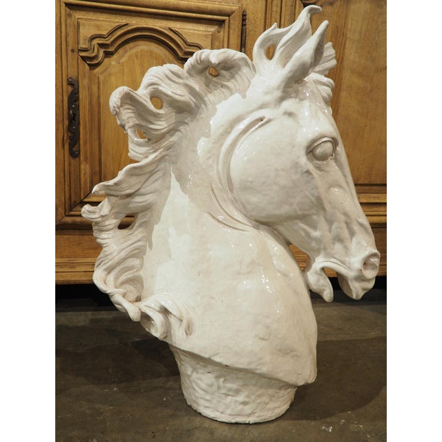 Pair of Large Glazed Terracotta Horse Busts From Italy, Circa 1950 For Sale - Image 9 of 18