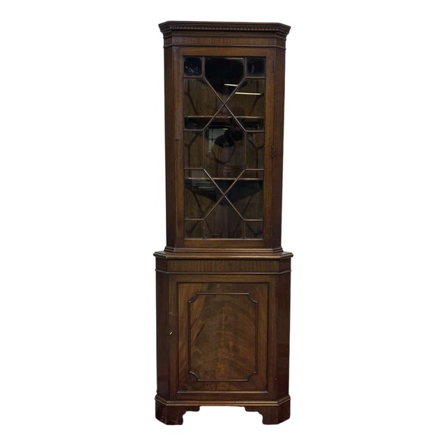Vintage English Mahogany Corner Cabinet, 1950s For Sale