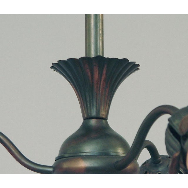 Metal American 3-Light “Japanned” Chandelier, Multicolored Muller Art Glass Shades Ca. 1910 For Sale - Image 7 of 7