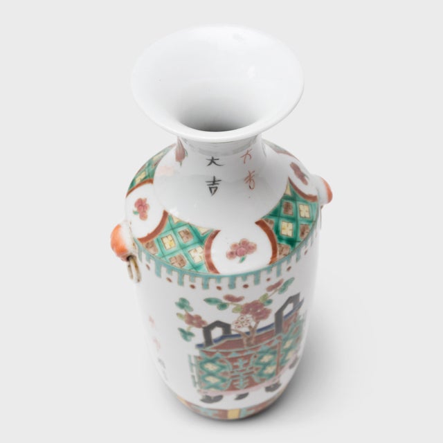 Art Nouveau Chinese Famille Rose Rouleau Vase With Ancient Censers, C. 1930 For Sale - Image 3 of 5
