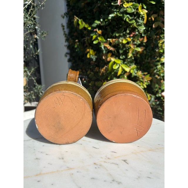 Pair of Vintage Signed Studio Pottery Candlesticks With Handles For Sale - Image 12 of 13