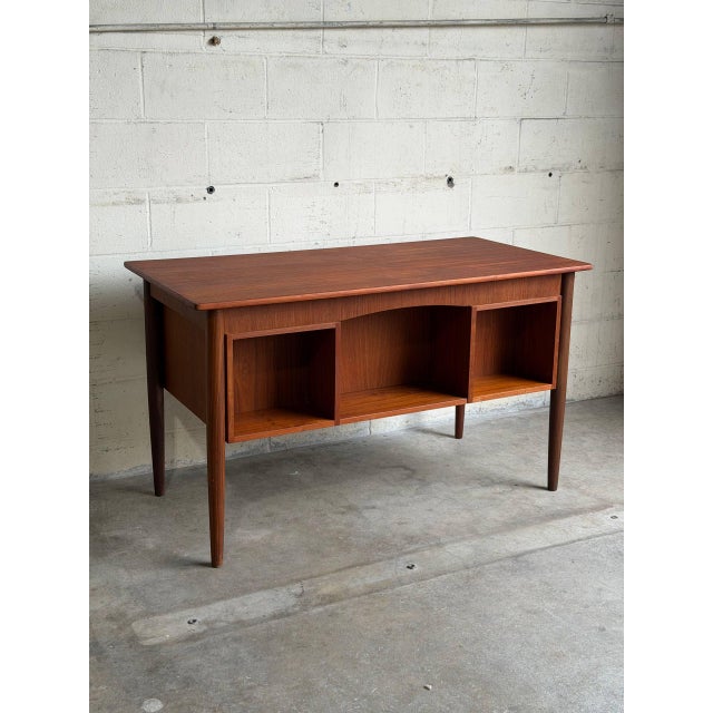 Wood Teak Executive Desk Large Wooden Office Writing Table Denmark Mid-Century Modern 1960s For Sale - Image 7 of 10