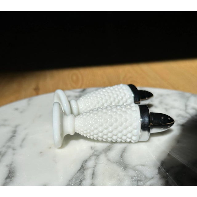 White Milk Glass Hobnail Salt & Pepper Shakers- A Pair For Sale - Image 11 of 11
