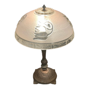 Brass Table Lamp With Textured Glass Tulip Shade