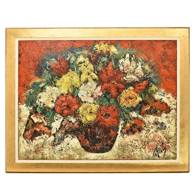 Still Life Painting of Roses in Vase, Oil on Canvas, 20th Century For Sale - Image 11 of 11