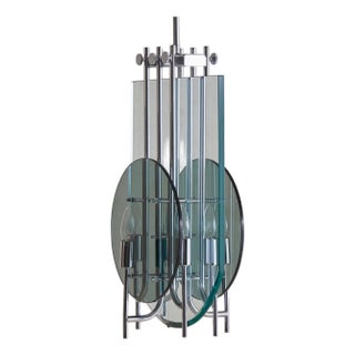 1960s Italian Modernist Glass + Chrome Pendant Attributed to Pietro Chiesa For Sale