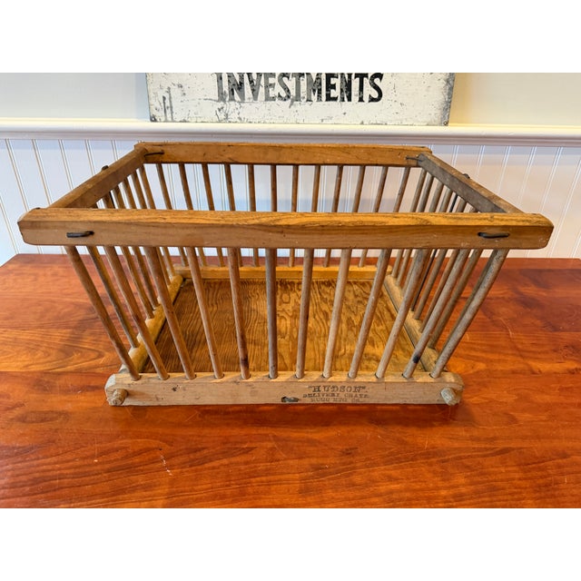 Wood Antique Hudson Delivery Crate by Rugg Manufacturing Co. – Wooden Grocery Basket With Original Advertising, C. 1910–1930 For Sale - Image 7 of 14