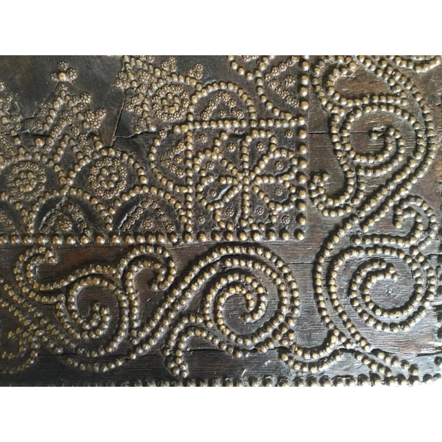 Brown Incredible Very Old Spanish Trunk Encrusted With Brass Decorative Tacks For Sale - Image 8 of 13