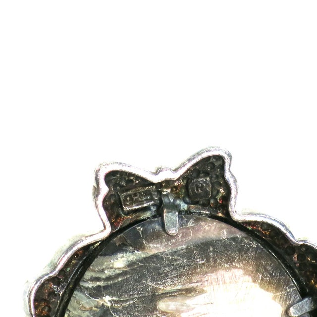 Alabaster Antique Edwardian Sterling Abalone Marcasite Cameo Brooch 1910s For Sale - Image 8 of 9