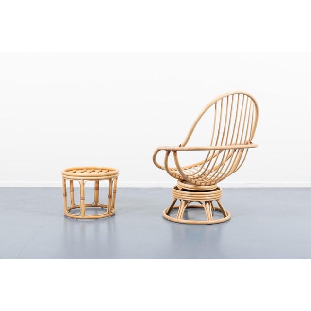 Set of Vintage Bamboo Lounge Chair & Ottoman For Sale - Image 4 of 13