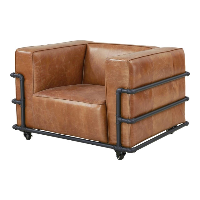 Henry Industrial Modern Leather Arm Chair - Micheal Cherry For Sale