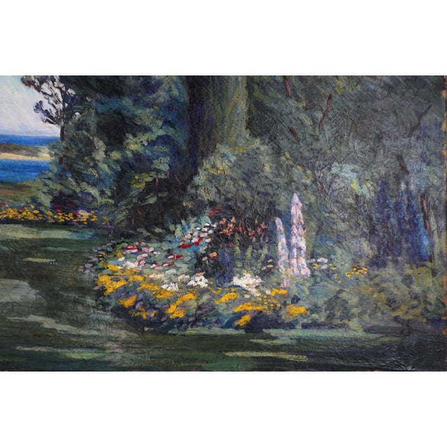 Late 19th Century Large Scale 19th Century American Impressionism Garden and Lighthouse Landscape For Sale - Image 5 of 8