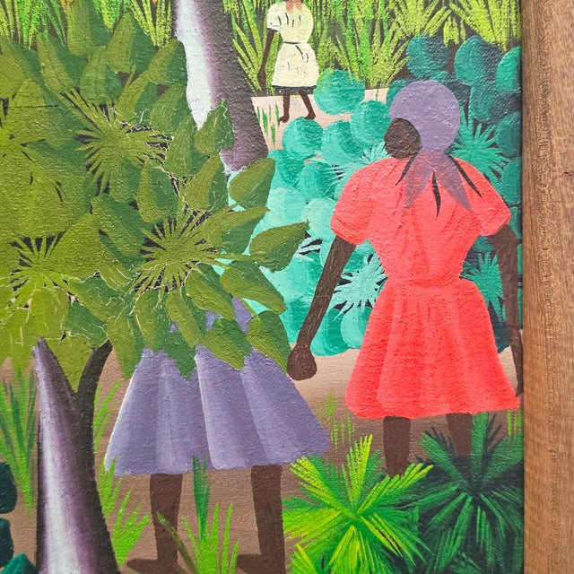 Signed W. Coulano Haitian Naïve Village Landscape Painting 26" For Sale - Image 9 of 10