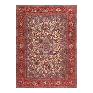 1940s Multicolor Classic Medallion Antique Esfahan Handknotted Wool Carpet Rug For Sale