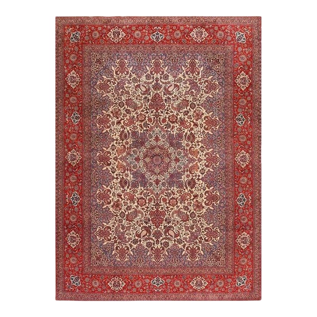 1940s Multicolor Classic Medallion Antique Esfahan Handknotted Wool Carpet Rug For Sale