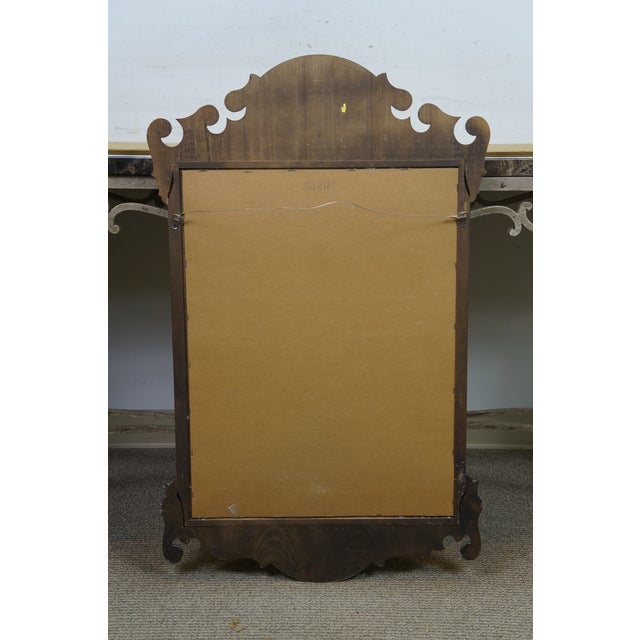 Wood Vintage Federal Chippendale Mahogany Inlaid Beveled Glass Mirror 37" For Sale - Image 7 of 12