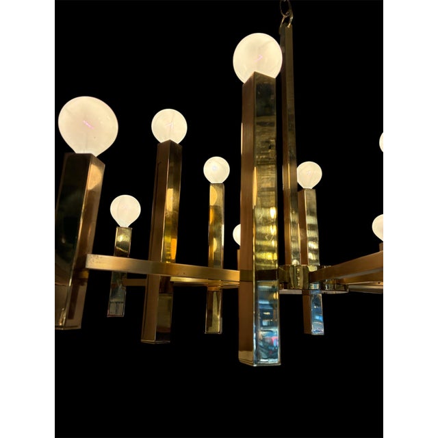 Mid-Century Modern 1970s Gaetano Sciolari Brass Twelve Arm Chandelier For Sale - Image 3 of 3