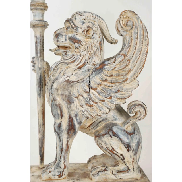 Griffon Holding a Torch Staff With Right Claw Sculpture. Also Can Be Book End. For Sale - Image 4 of 11
