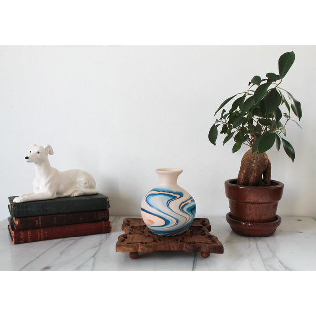 Rustic Vintage Unglazed Nemadji Blue & Orange Swirl Pottery Bud Vase For Sale - Image 3 of 8