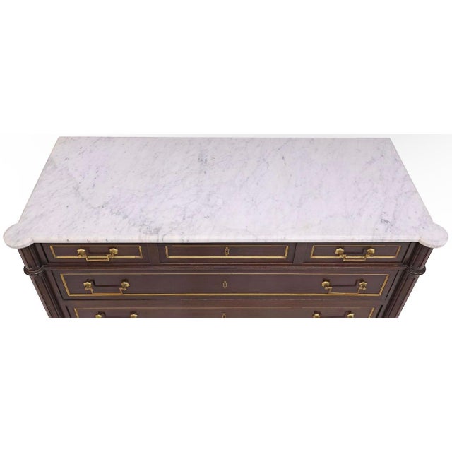 French French Antique Mahogany Louis XVI Marble Top Commode For Sale - Image 3 of 5