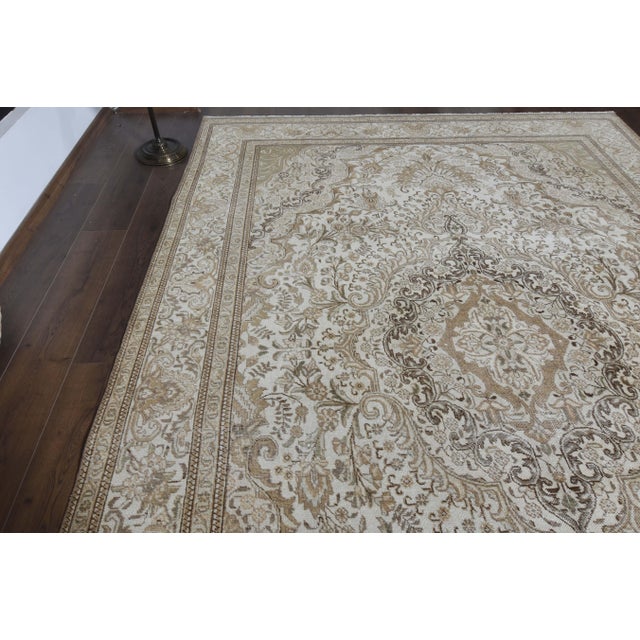 1970s Vintage Persian Handmade Wool Cotton Beige Area Rug For Sale In San Francisco - Image 6 of 11