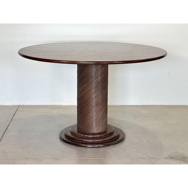 Round Wicker and Wood Dining Table, 1970s For Sale - Image 4 of 12
