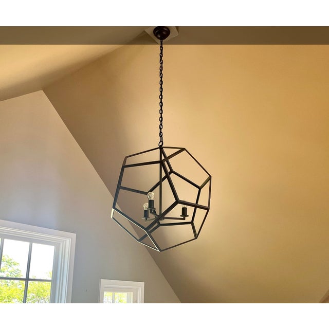 Contemporary Gregorius Pineo Martineau Hanging Lantern – Hand-Forged Iron Designer Chandelier For Sale - Image 3 of 3
