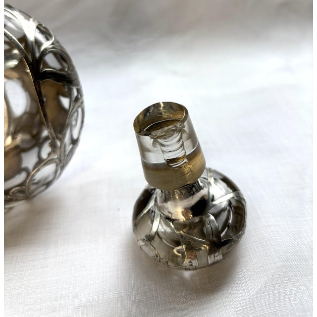 Antique 19th-Century Sterling Silver Overlay Glass Perfume Bottle For Sale - Image 10 of 11