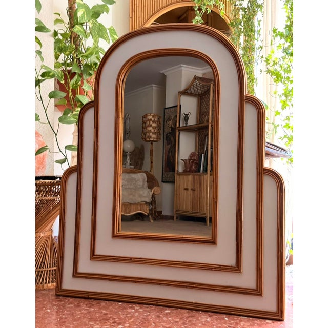 Hollywood Regency Tropical Mirror in Pencil Reed Bamboo attributed to Vivai Del Sud, Italy, 1970s For Sale - Image 6 of 17