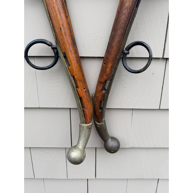 Antique u.s. Hame Co. Buffalo Ny Mule Hames – Original Wooden & Iron Harness Pair c.1900–1925 – Rustic Farmhouse Wall Decor For Sale - Image 13 of 18