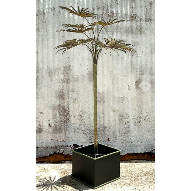 Mid 20th Century Vintage Coastal Italian Tole Metal Palm Tree For Sale - Image 5 of 8