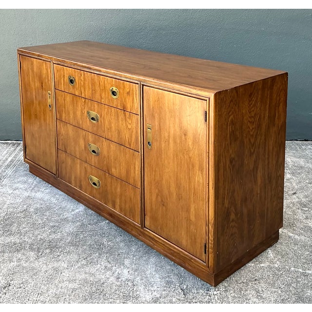 Wood Vintage Drexel Campaign Sideboard With Brass Accents For Sale - Image 7 of 12