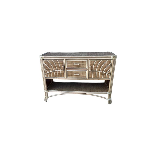 Coastal Late 20th Century Rattan Sideboard Bamboo and Wicker Buffet Cabinet Credenza Boho Coastal 49" For Sale - Image 3 of 7