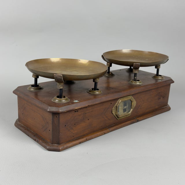 Wooden Brass Pharmacy Scale For Sale - Image 3 of 14